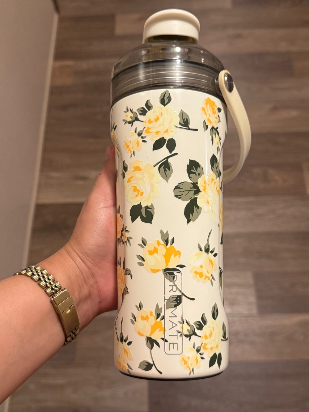Yellow Floral Insulated Water Bottle with Carry Handle - R-MATE